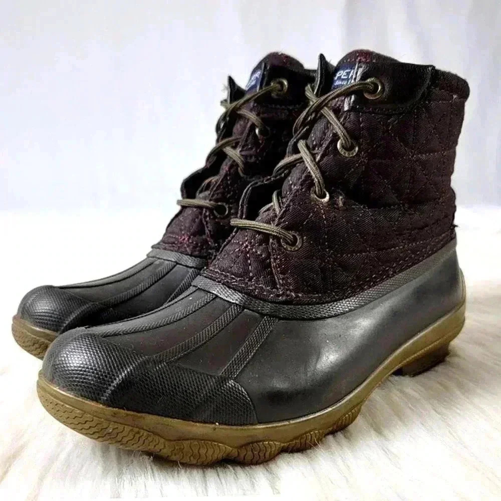 Rare Sperry Saltwater Burgundy & Brown Duck Boots - 6 - Picture 6 of 9